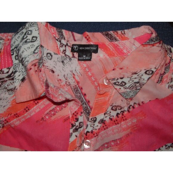 NEW NWT Colorful Sz Medium Roll Tab Sleeve Button Up Tunic Shirt NEW DIRECTIONS - Picture 2 of 5